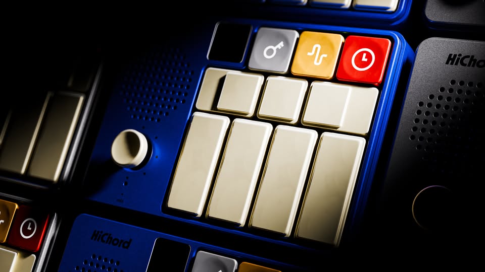 HiChord Jet Black — detalle de joystick y parlante