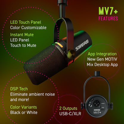 Shure MV7+ Micrófono Podcast USB/XLR - Negro