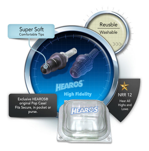 Hearos High Fidelity Ear Plugs Protectores Auditivos + Case