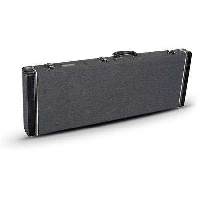 Estuche de madera Road Runner Boulevard Series tweed negro, vista frontal en ángulo, cerrado