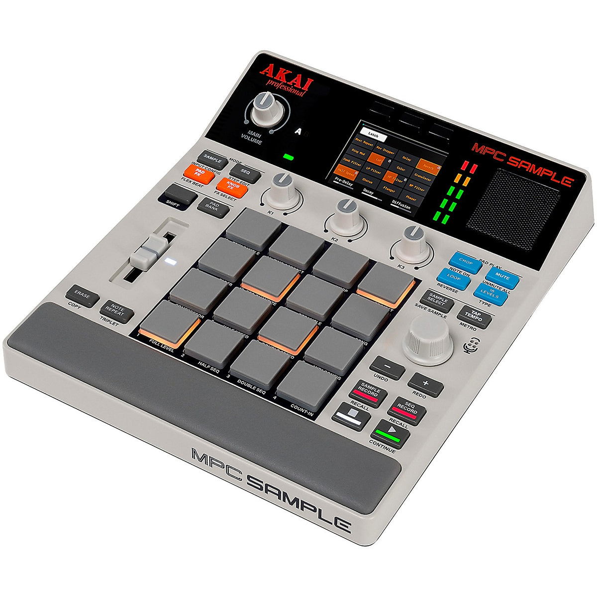 Akai MPC Sample vista en ángulo con la pantalla de efectos