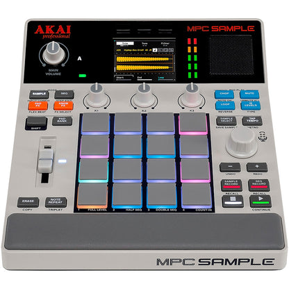 Akai MPC Sample de frente con los pads iluminados de colores