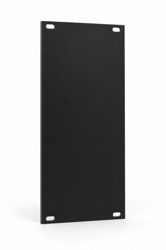 Render ilustrativo de blank panel Eurorack negro de 10 HP