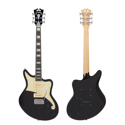 Vista frontal y trasera lado a lado de la guitarra D'Angelico Premier Bedford Black Flake