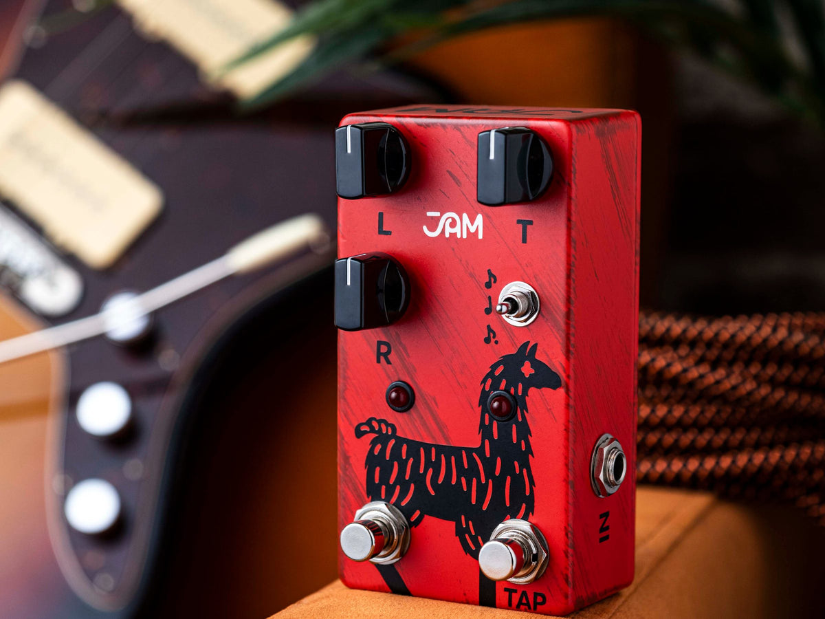 Pedal JAM Delay Llama mk.3, rojo con una llama ilustrada