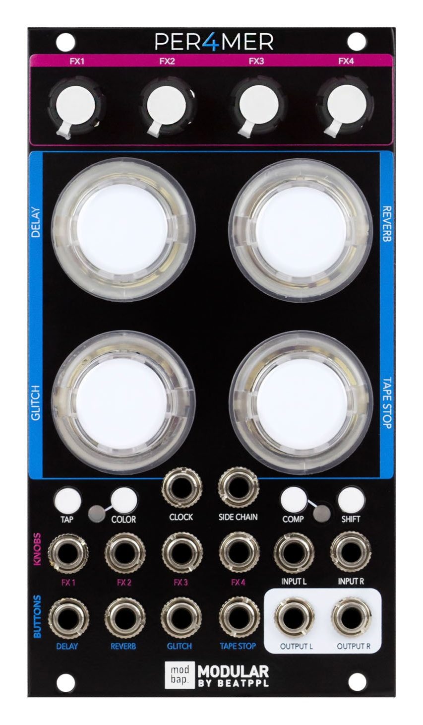 Módulo Eurorack Modbap Per4mer, panel negro con cuatro botones grandes