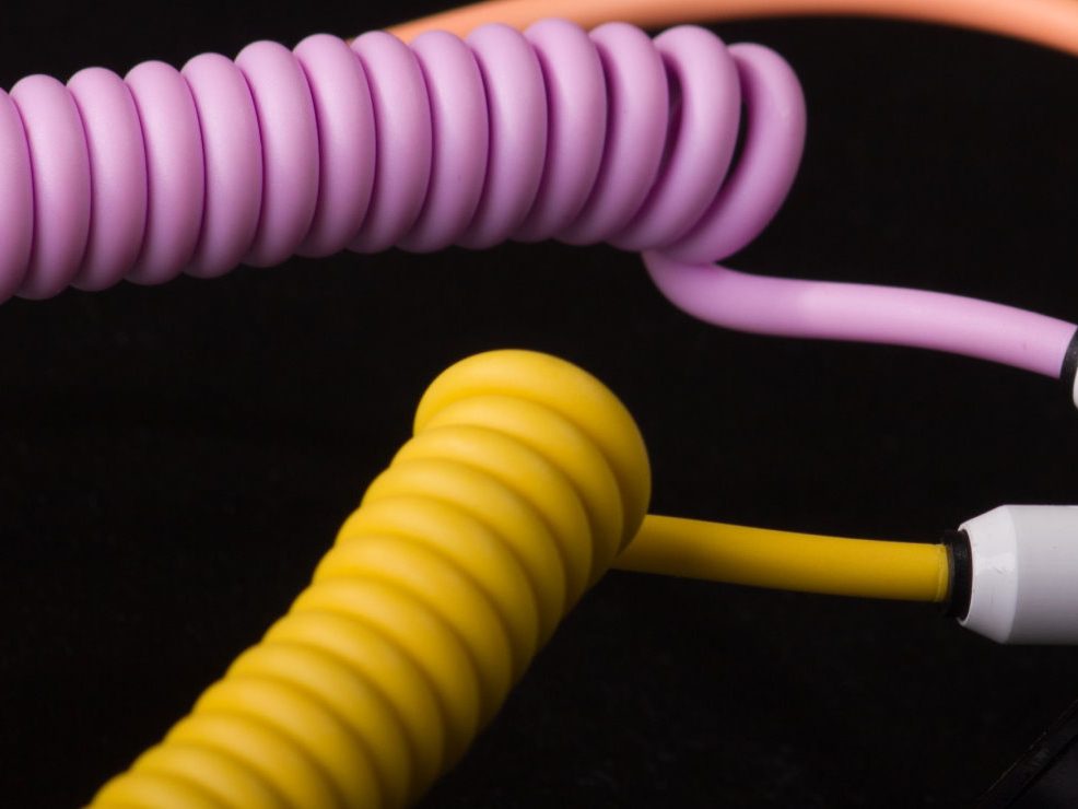Cables espirales myVolts Candycords, lila y amarillo