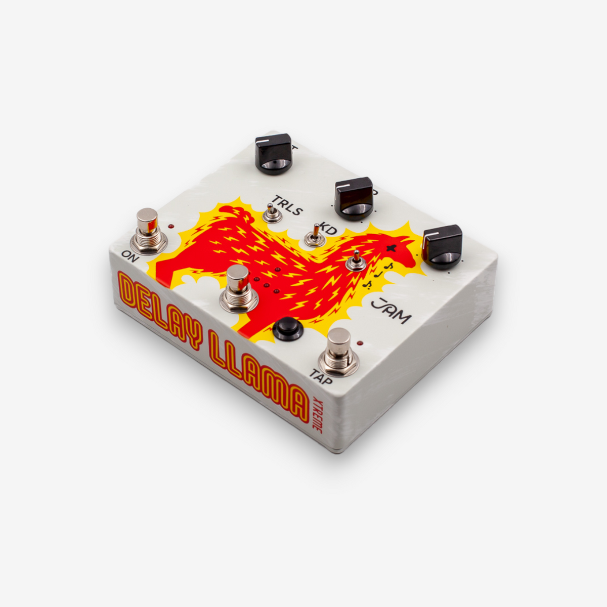 JAM Pedals Delay Llama XTREME, vista 3/4 con el nombre del pedal en el costado