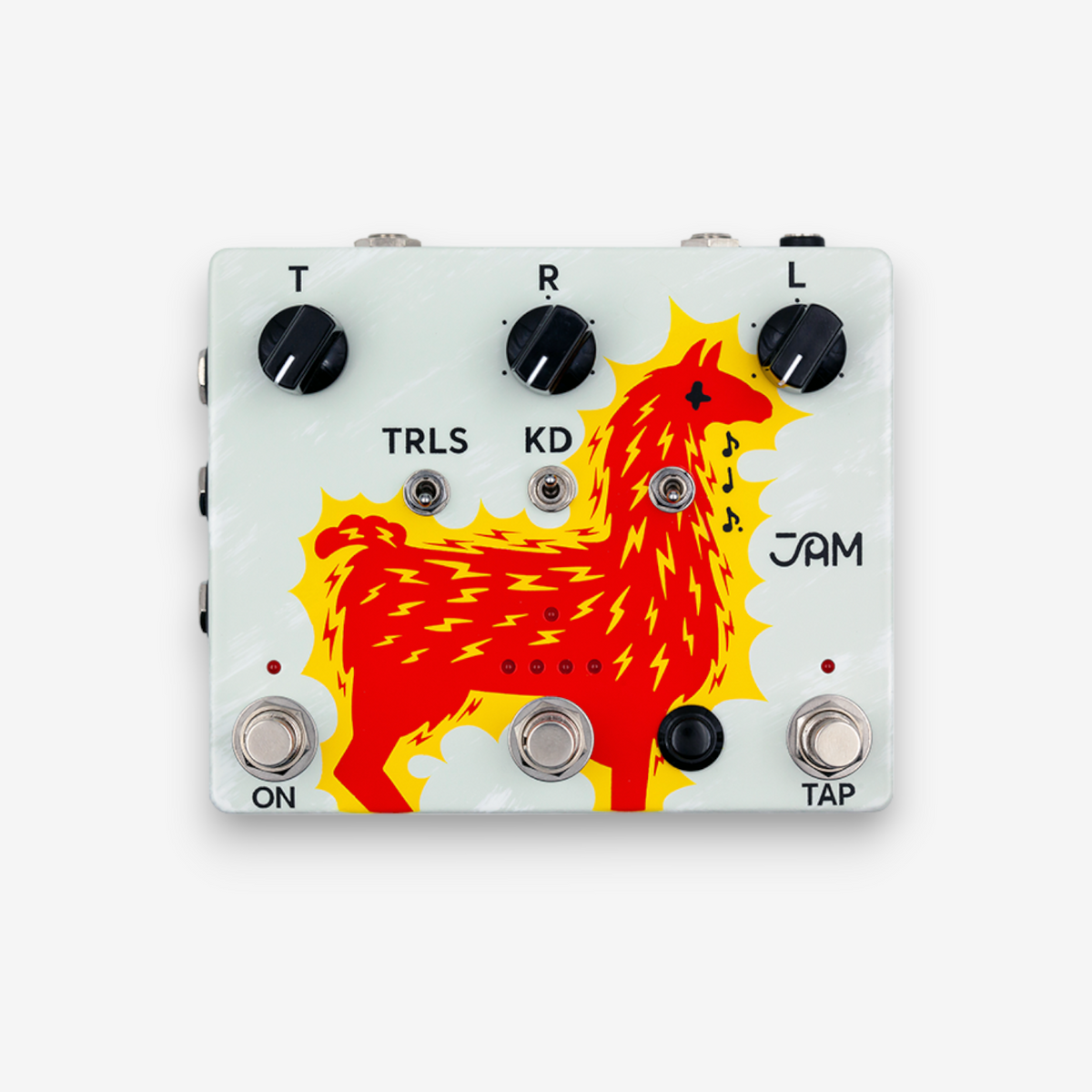 JAM Pedals Delay Llama XTREME, vista frontal sobre fondo blanco con las perillas T, R y L
