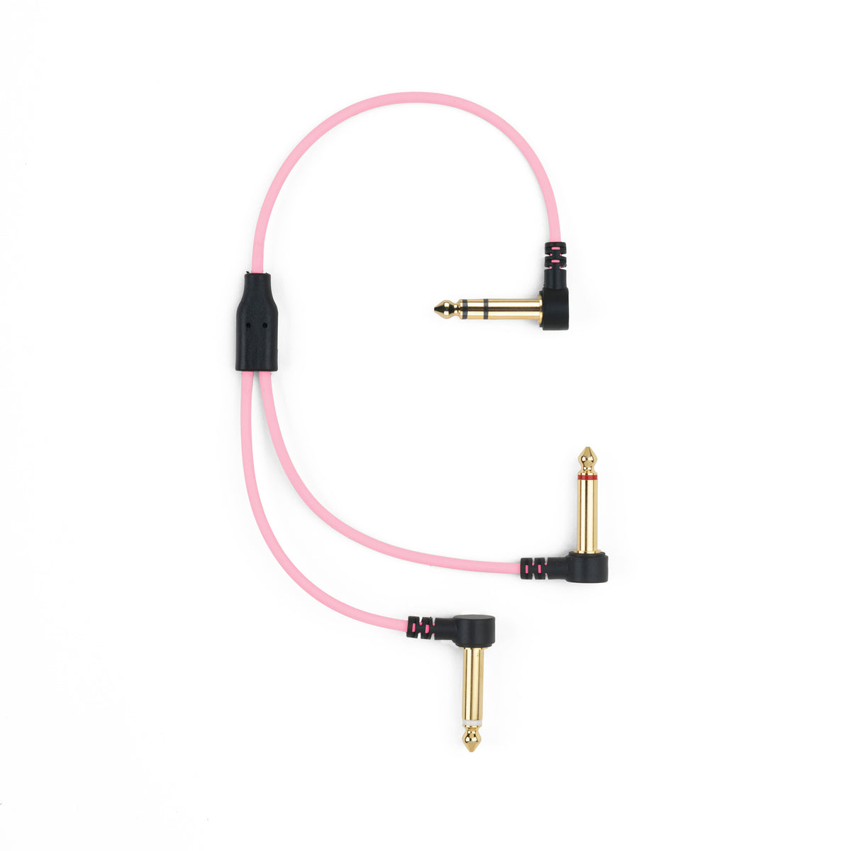 Cable splitter myVolts Candycords ACV39PI de 25 cm en color rosa Marshmallow, con un jack estéreo angulado y dos jacks mono angulados