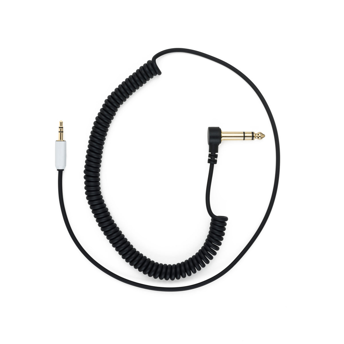 Cable espiral myVolts Candycords ACV40LB Pedal to Synth en color negro Liquorice Black, con jack 6.35 mm angulado y mini jack 3.5 mm recto