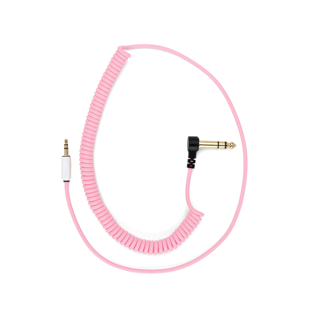 Cable espiral myVolts Candycords ACV40PI Pedal to Synth en color rosado Marshmallow Pink, con jack 6.35 mm angulado y mini jack 3.5 mm recto