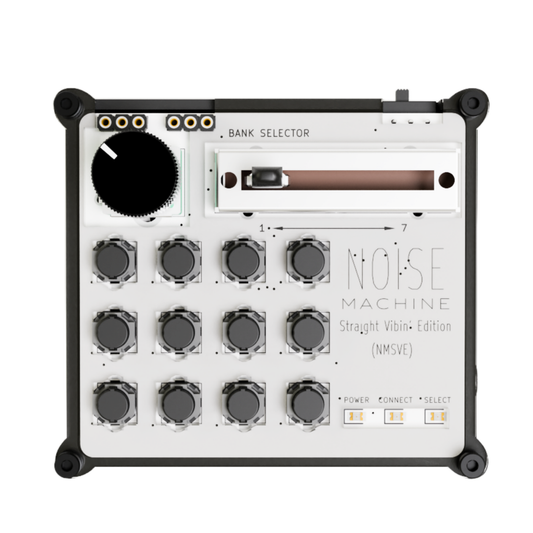 This Is Noise NMSVE Noise Machine controlador MIDI Bluetooth, vista superior con 12 botones, knob y slider de 7 bancos