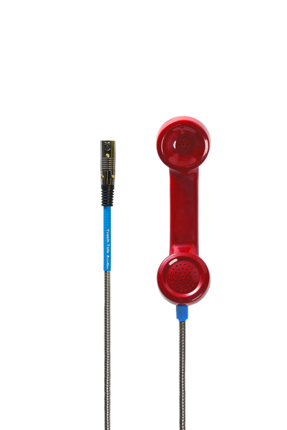 Trash Talk Audio Payphone Mic rojo, vista frontal - micrófono dinámico hecho de auricular de teléfono público