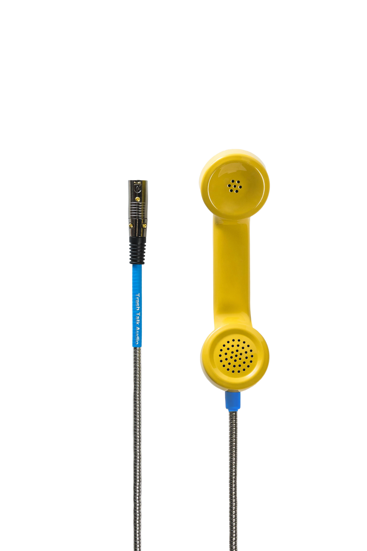 Trash Talk Audio Payphone Mic amarillo, vista frontal - micrófono dinámico hecho de auricular de teléfono público