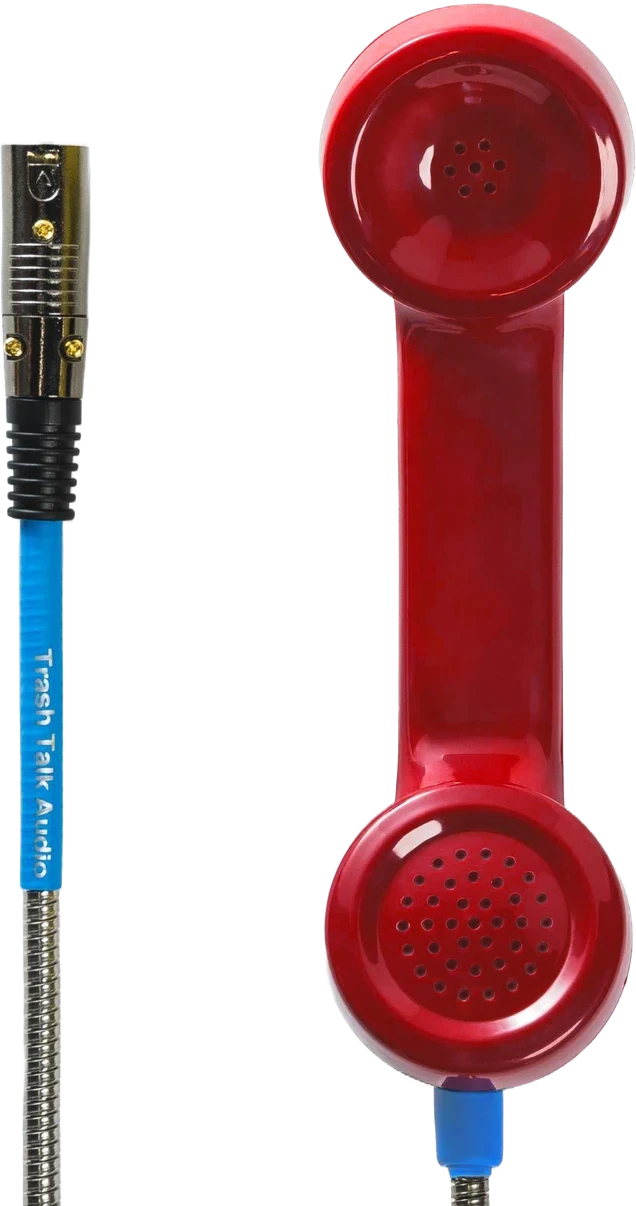 Payphone Mic en color Rojo, con su cable y conector XLR