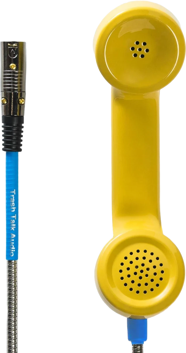 Payphone Mic en color Amarillo, con su cable y conector XLR